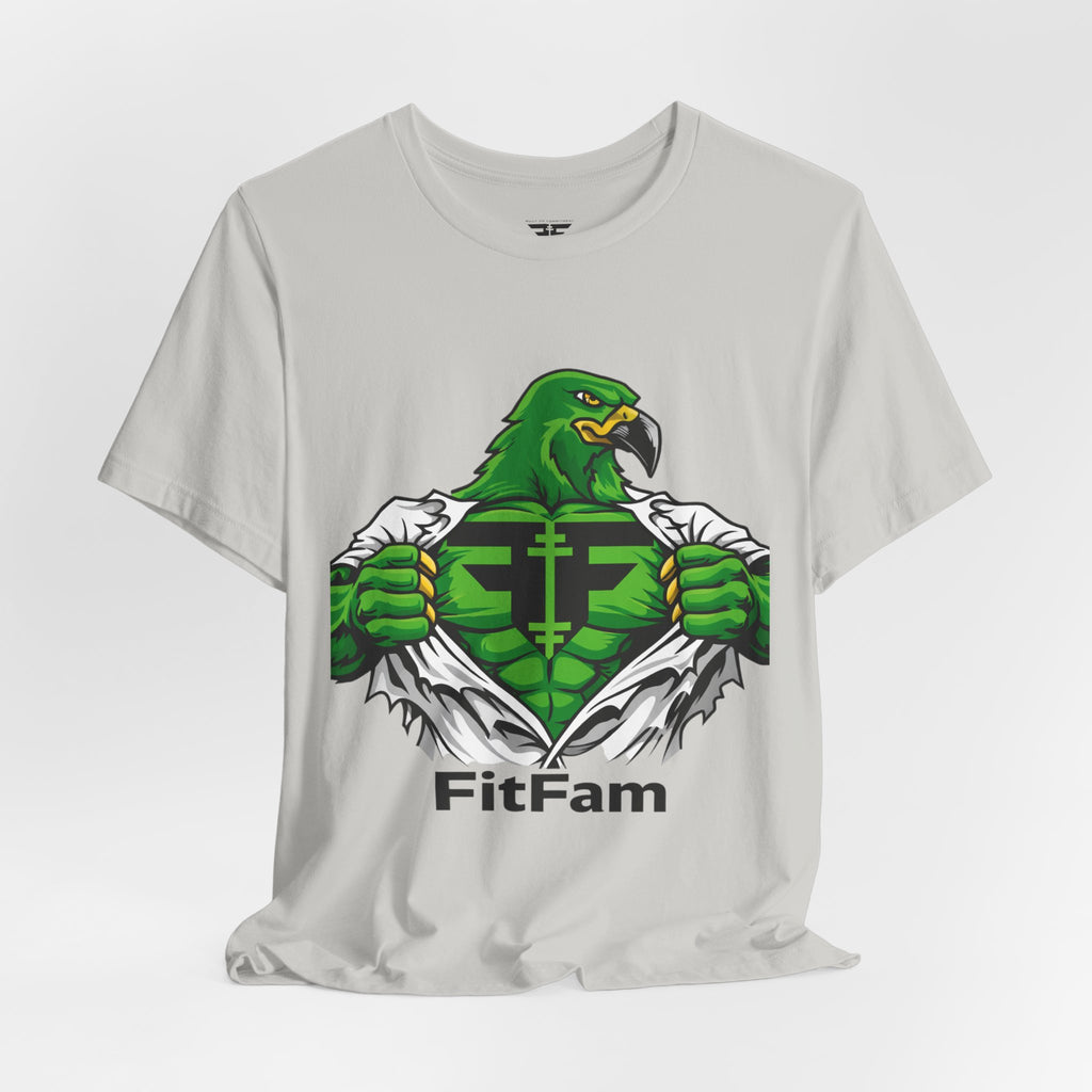 FitFam Workout Tee — Green Hawk Chest-Open Muscle Graphic T-Shirt
